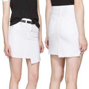 rag & bone Dive High Waist Asymmetric Denim Skirt in White, size 24